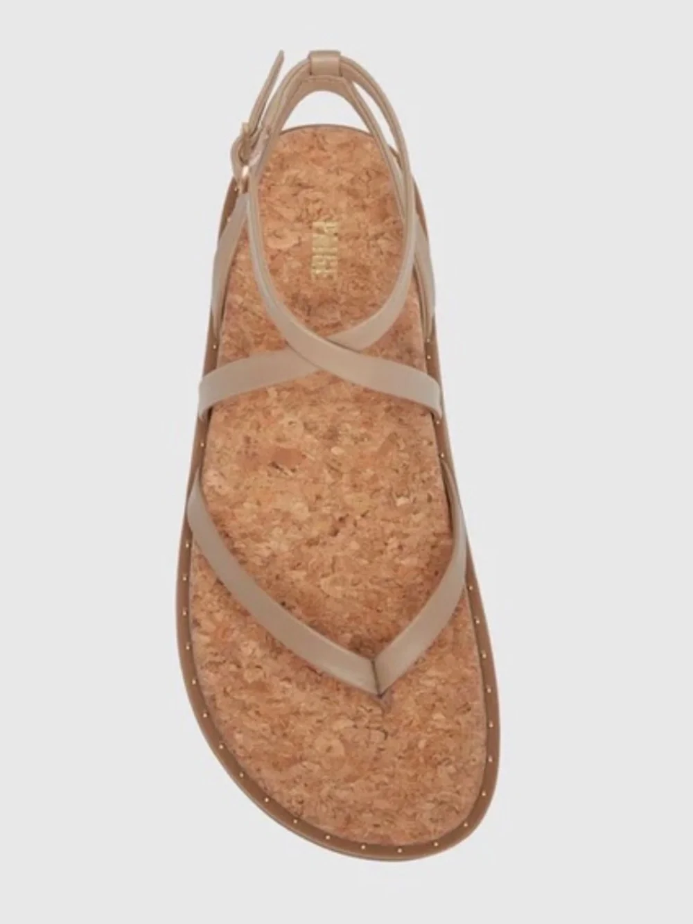 PAIGE Zana Women's Sz 11 Sand Leather Cork Footbed Gold Studded Strappy Sandal